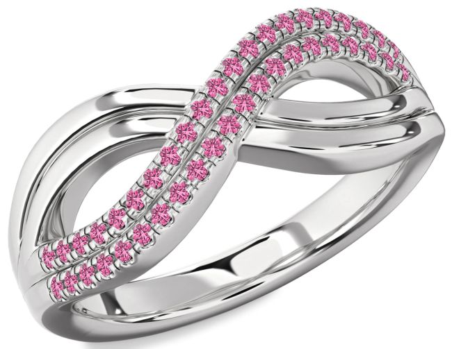Pink Sapphire Silver Infinity Round Ring