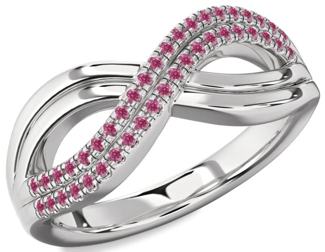 Pink Tourmaline Silver Infinity Round Ring