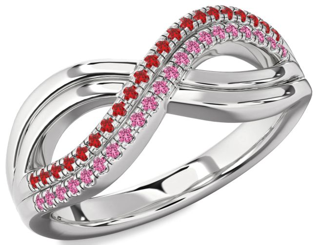 Ruby & Pink Sapphire Silver Infinity Round Promise Ring