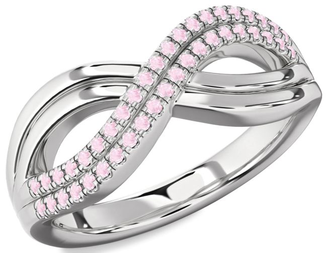 Rose Quartz Silver Infinity Round Ring