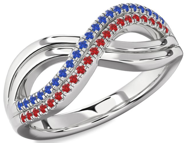 Blue Sapphire & Ruby Silver Infinity Round Promise Ring