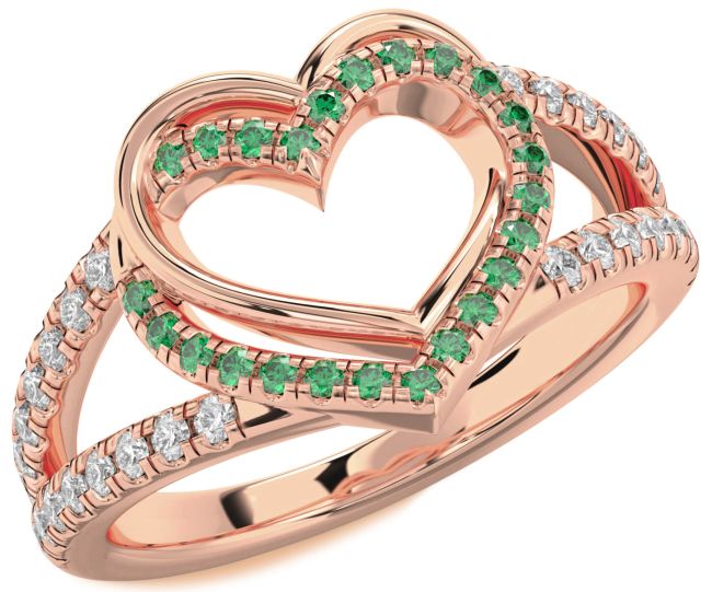 Diamond Emerald Rose Gold Heart Ring