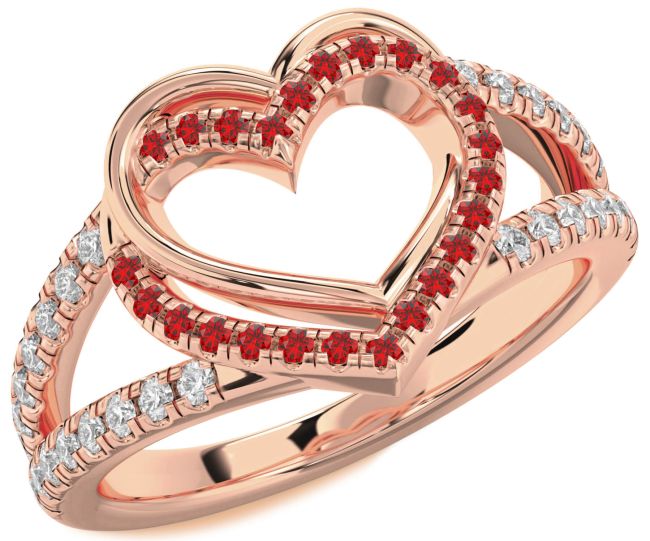 Diamond Ruby Rose Gold Heart Ring