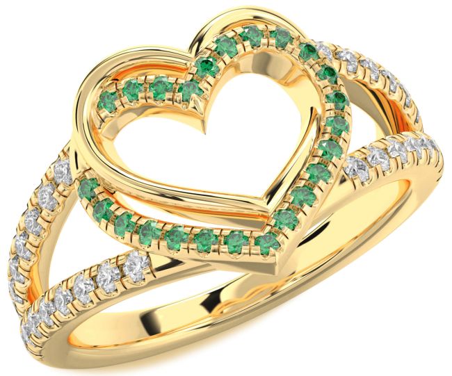 Diamond Emerald Gold Heart Ring