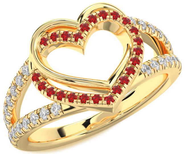 Diamond Ruby Gold Heart Ring