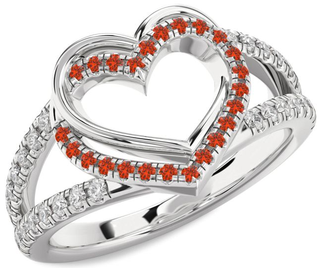 Diamond Fire Opal Platinum Heart Ring