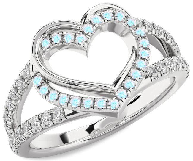 Diamond Moonstone Platinum Heart Ring