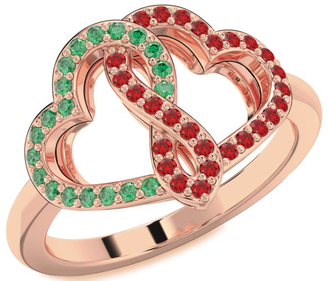 Emerald & Ruby Rose Gold Heart Infinity Promise Ring