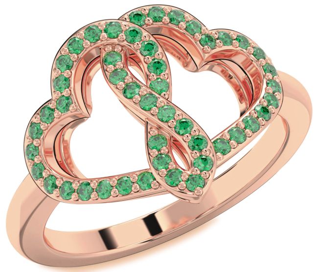 Emerald Rose Gold Silver Heart Infinity Ring