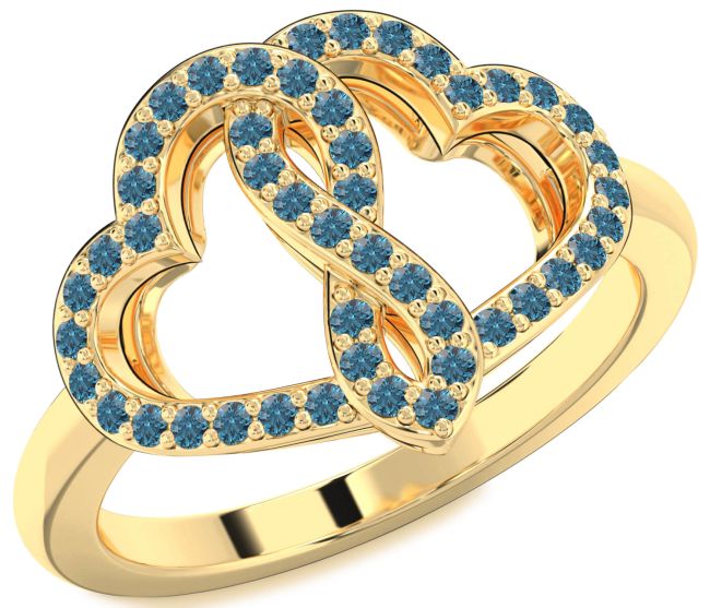 Blue Diamond Gold Heart Infinity Ring