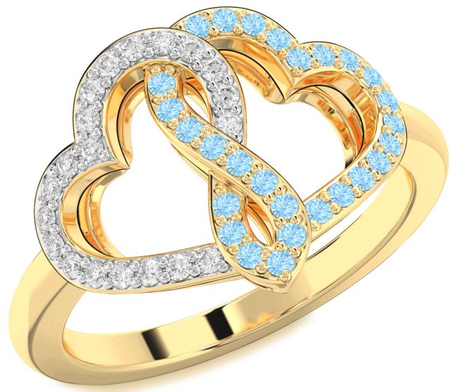 Diamond & Aquamarine Gold Heart Infinity Promise Ring