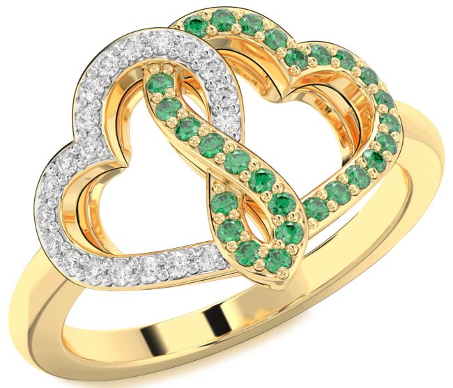 Emerald & Diamond Gold Heart Infinity Promise Ring