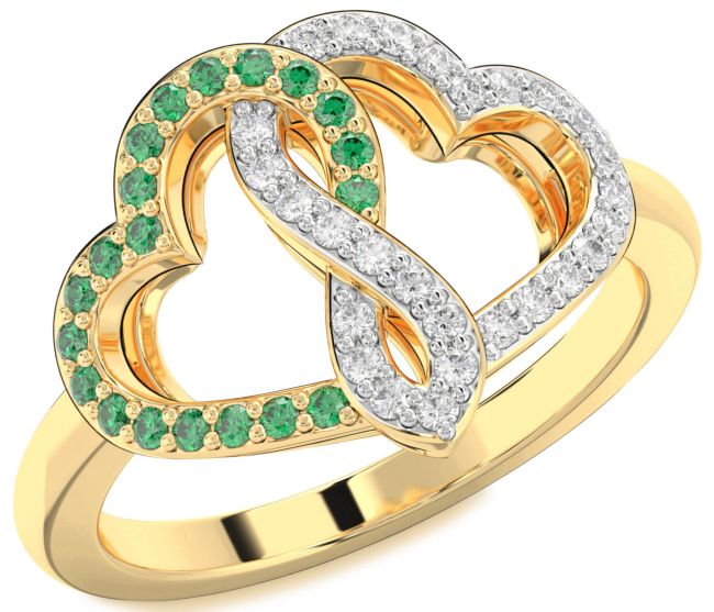 Diamond & Emerald Gold Heart Infinity Promise Ring