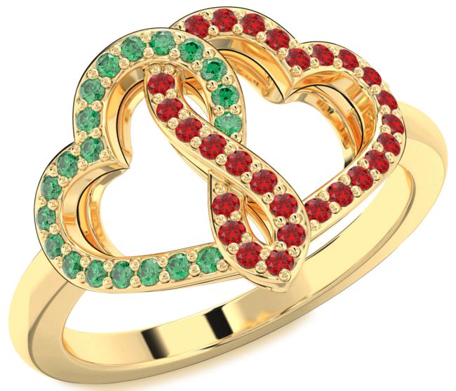 Emerald & Ruby Gold Heart Infinity Promise Ring