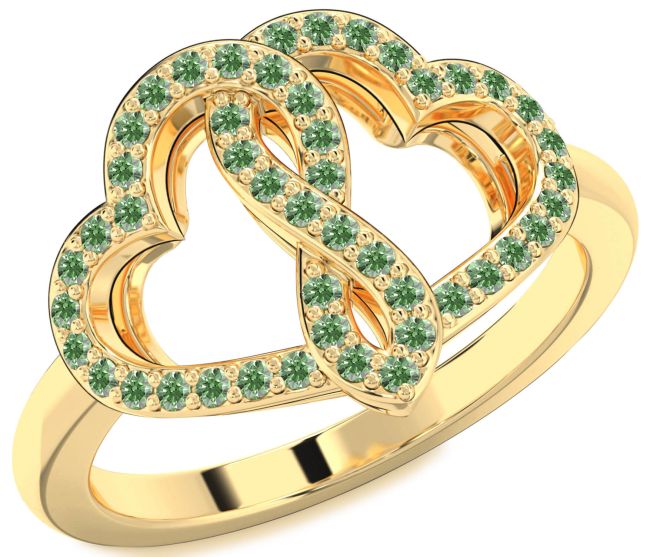 Green Diamond Gold Silver Heart Infinity Ring