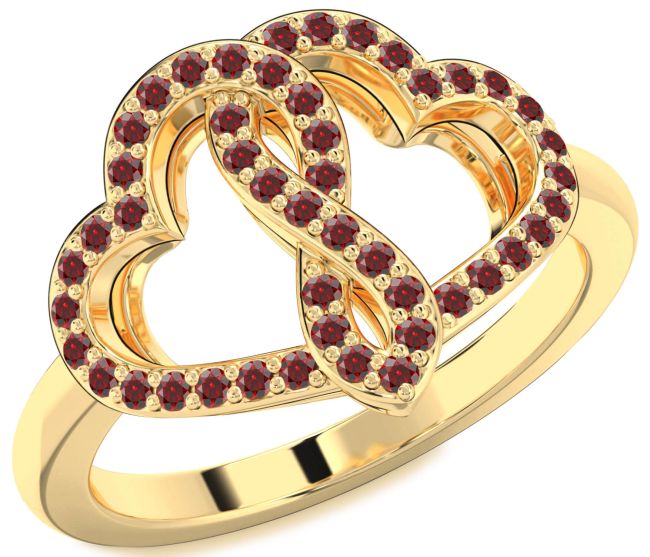 Garnet Gold Heart Infinity Ring
