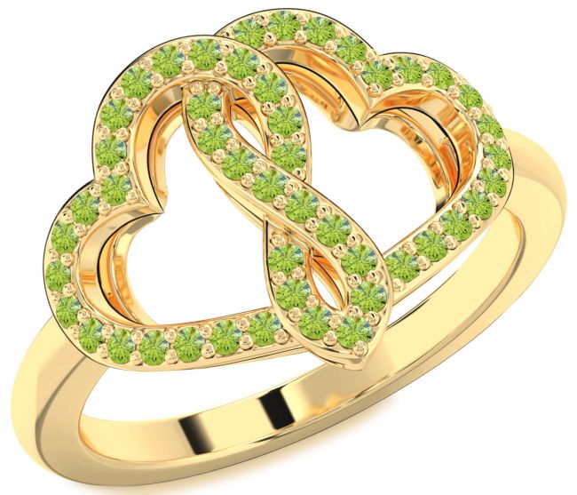Peridot Gold Silver Heart Infinity Ring