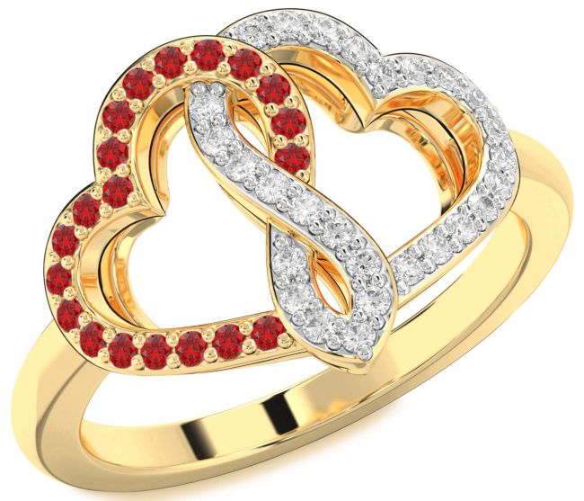 Diamond & Ruby Gold Heart Infinity Promise Ring