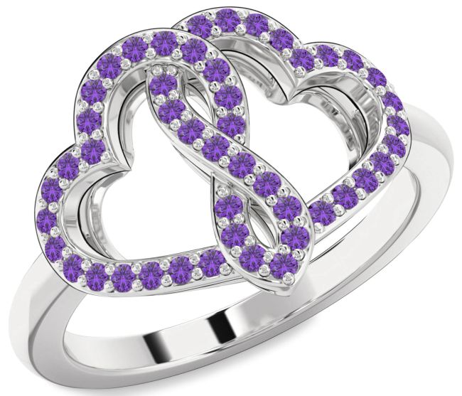 Amethyst Silver Heart Infinity Ring