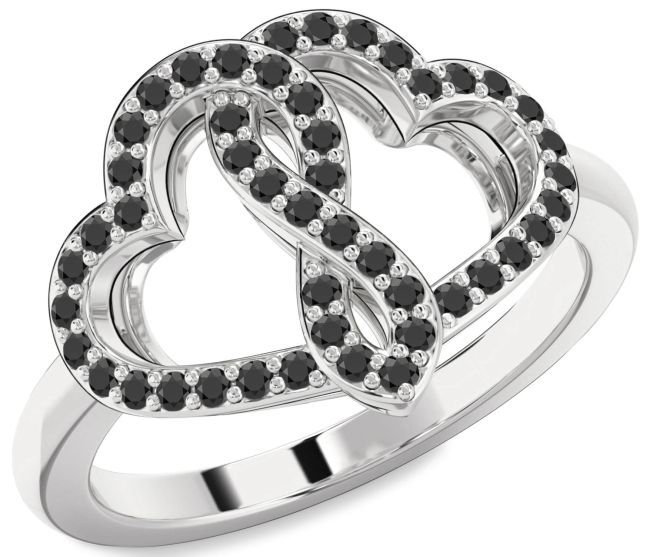 Black Onyx Silver Heart Infinity Ring