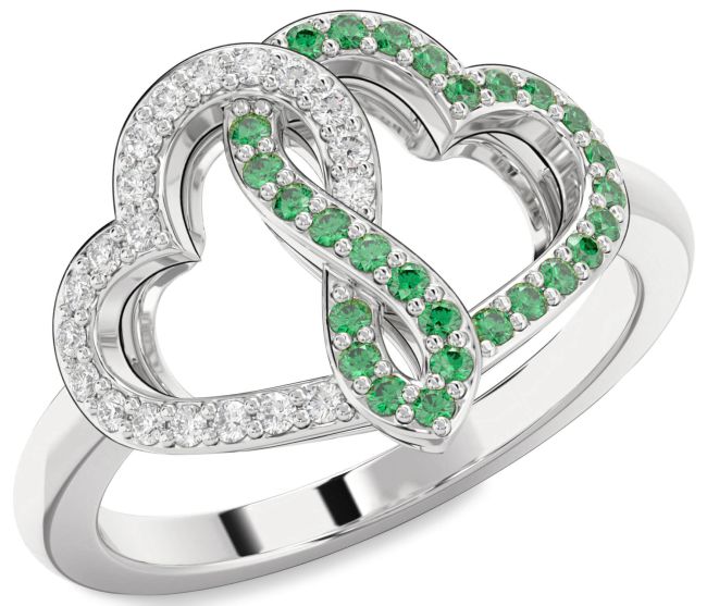 Emerald & Diamond Silver Heart Infinity Promise Ring