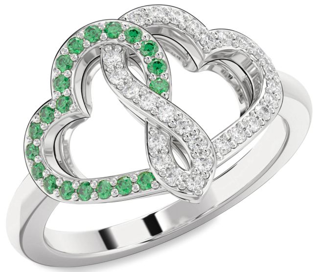Diamond & Emerald Silver Heart Infinity Promise Ring