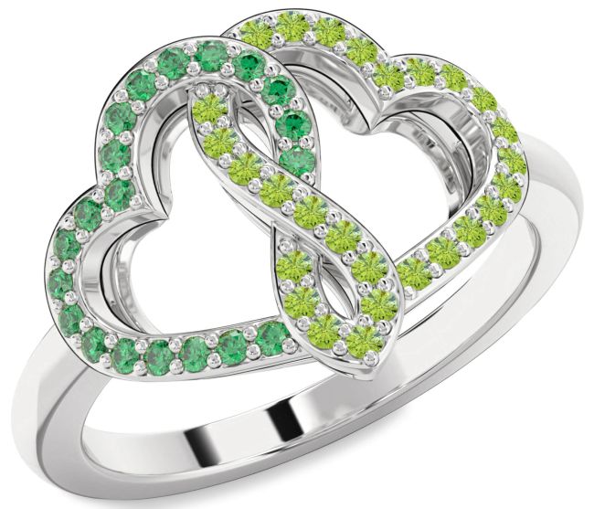 Emerald & Peridot Silver Heart Infinity Promise Ring