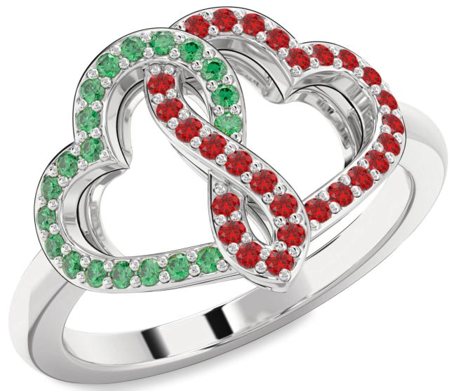 Emerald & Ruby Silver Heart Infinity Promise Ring