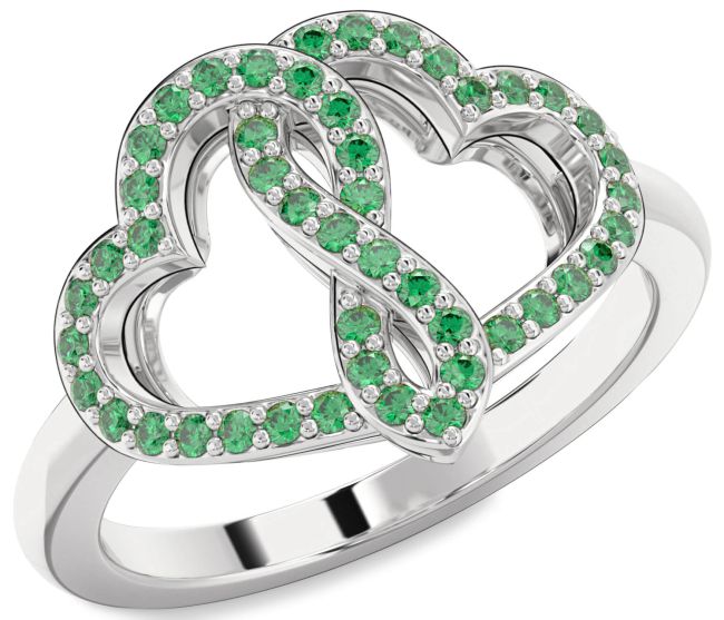 Emerald Platinum Heart Infinity Ring