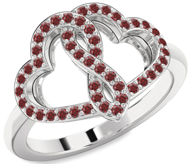 Garnet Silver Heart Infinity Ring