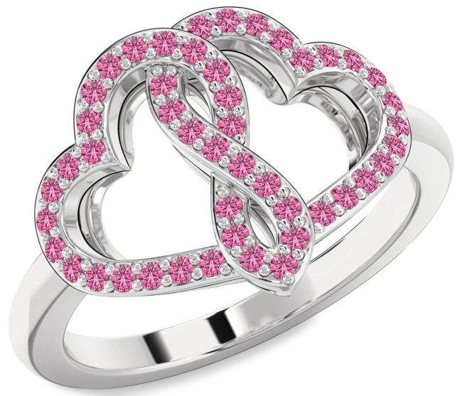 Pink Sapphire Silver Heart Infinity Ring
