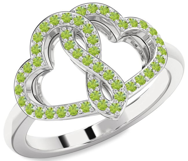 Peridot Silver Heart Infinity Ring