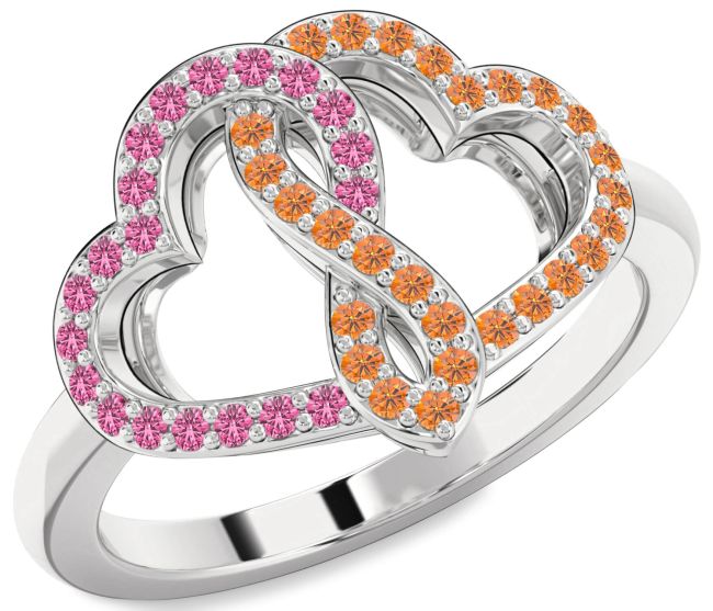 Ruby & Citrine Silver Heart Infinity Promise Ring