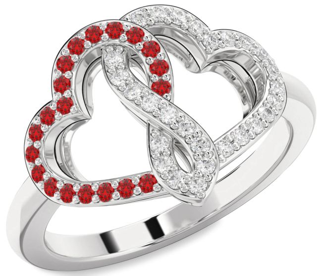 Diamond & Ruby Silver Heart Infinity Promise Ring