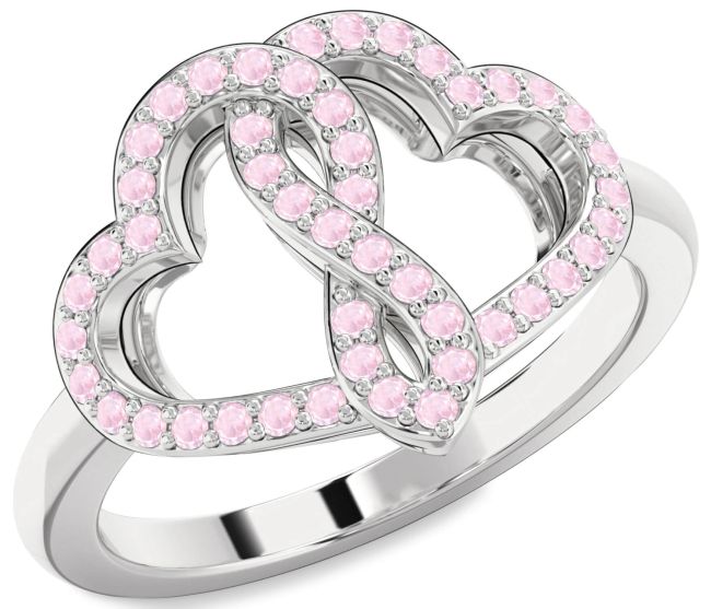 Rose Quartz Silver Heart Infinity Ring