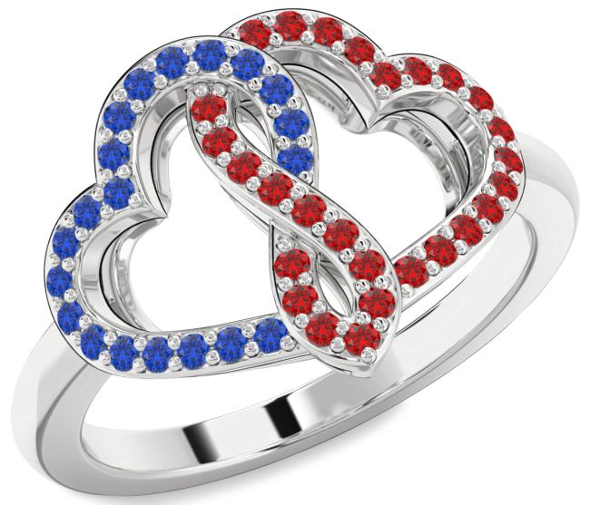 Blue Sapphire & Ruby Silver Heart Infinity Promise Ring