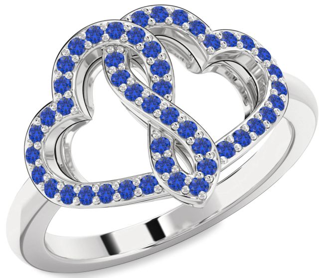 Blue Sapphire Silver Heart Infinity Ring