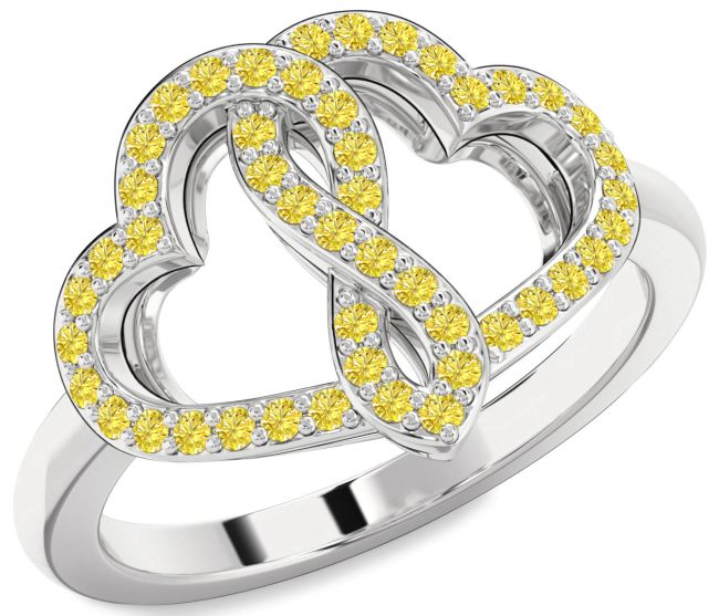 Yellow Diamond Silver Heart Infinity Ring