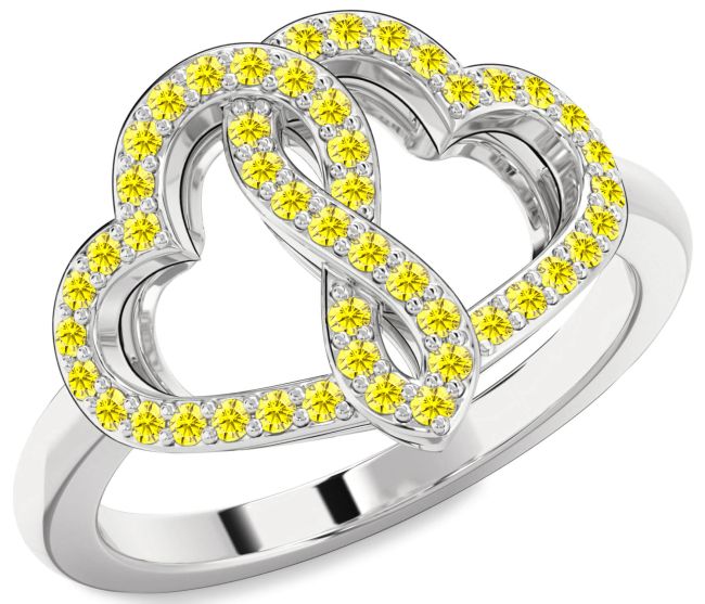Yellow Sapphire Silver Heart Infinity Ring
