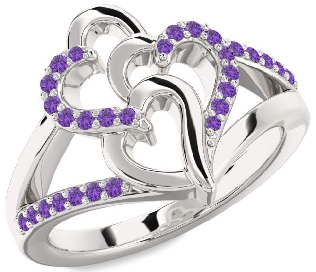 Amethyst Platinum Heart Ring