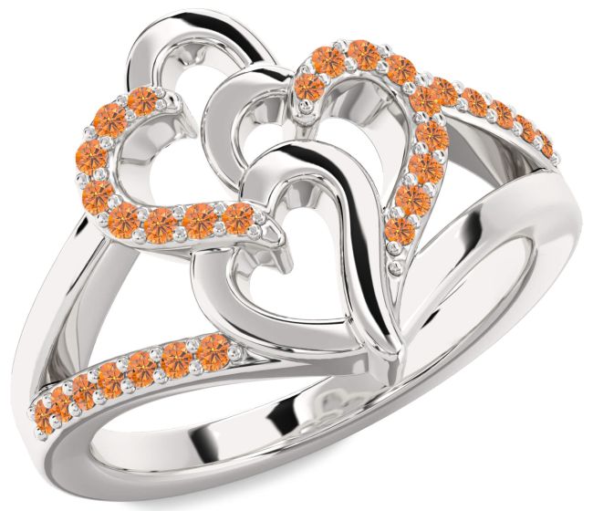 Citrine Platinum Heart Ring