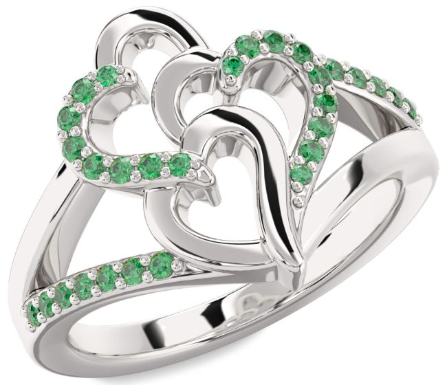 Emerald Platinum Heart Ring
