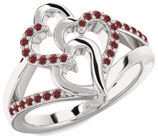 Garnet Platinum Heart Ring