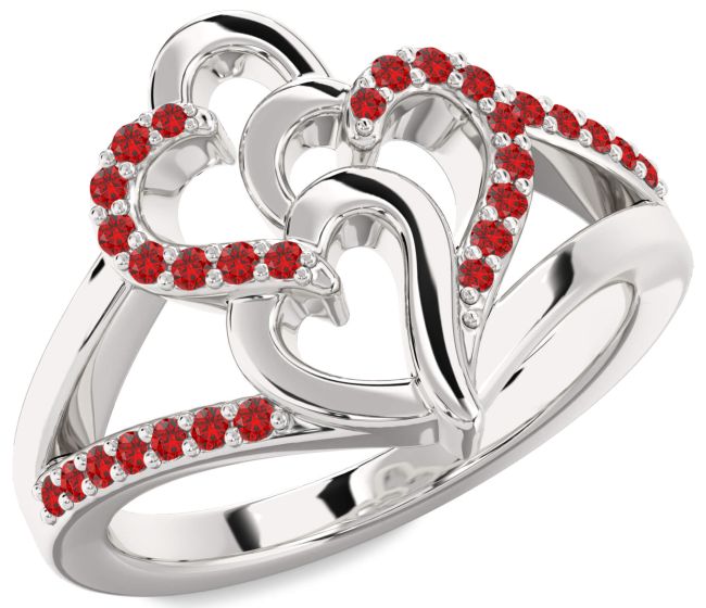 Ruby Silver Heart Ring
