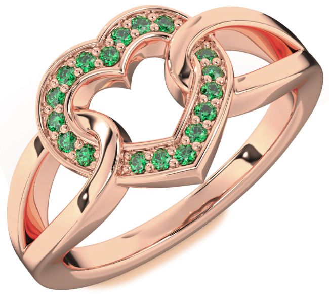 Emerald Rose Gold Silver Heart Ring