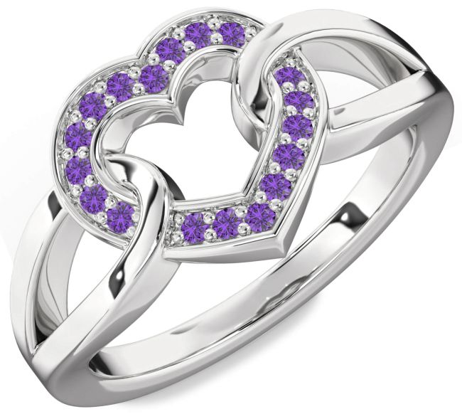 Amethyst Platinum Heart Ring