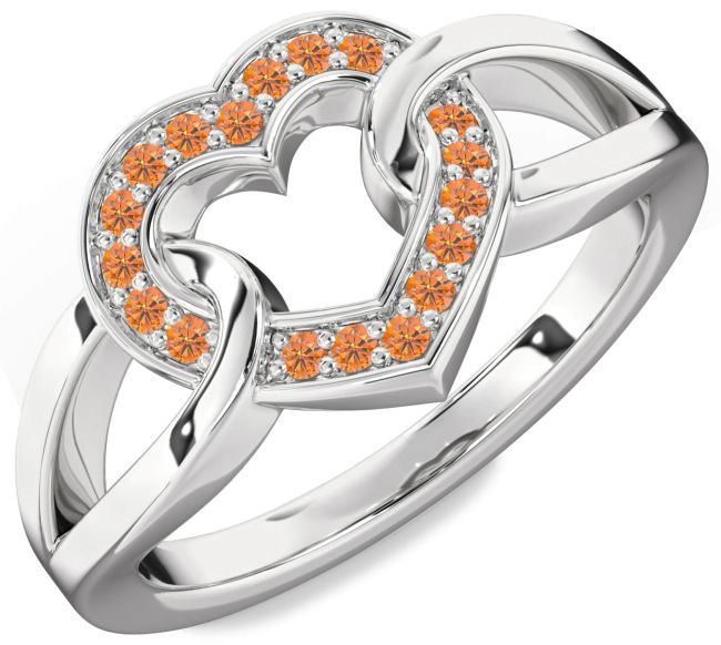 Citrine Platinum Heart Ring