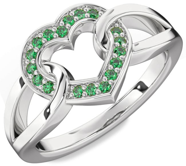 Emerald Platinum Heart Ring