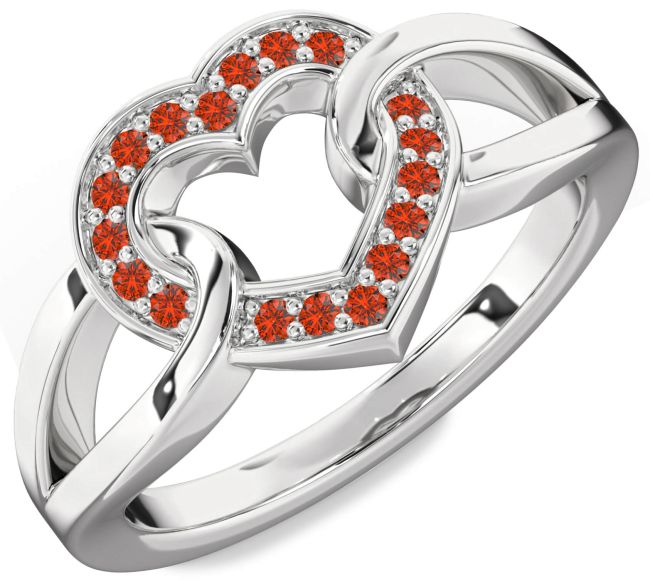 Fire Opal Platinum Heart Ring