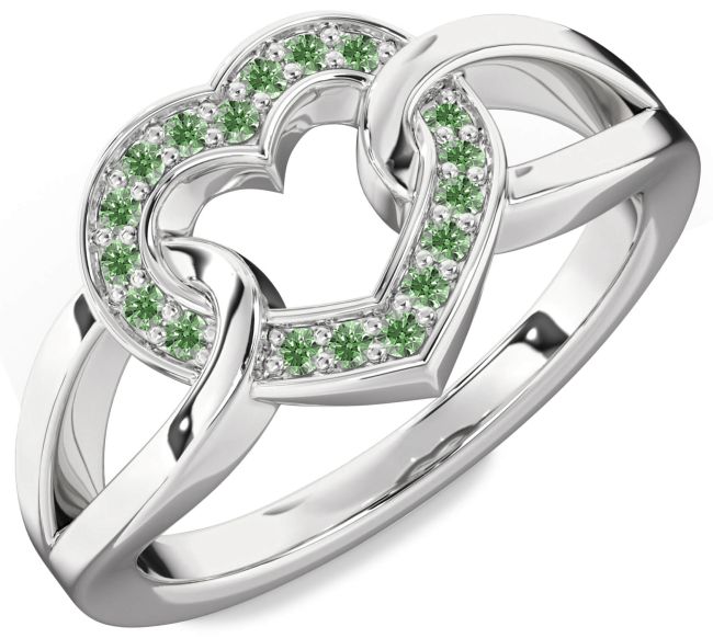 Green Diamond Platinum Heart Ring